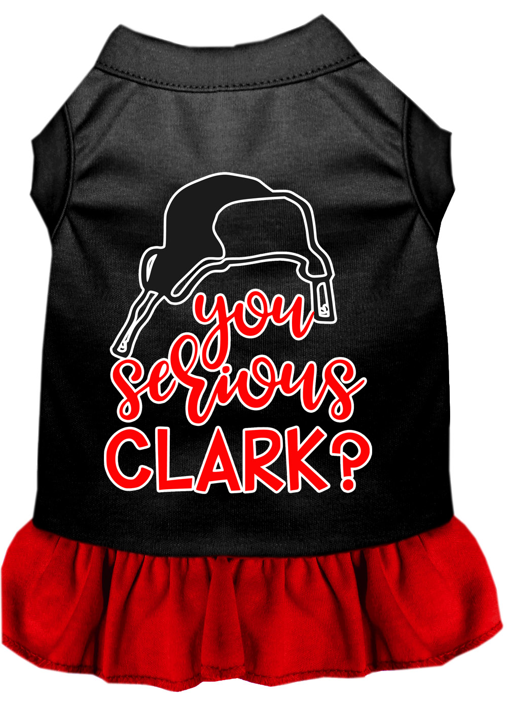 You Serious Clark? Screen Print Dog Dress Black with Red Sm